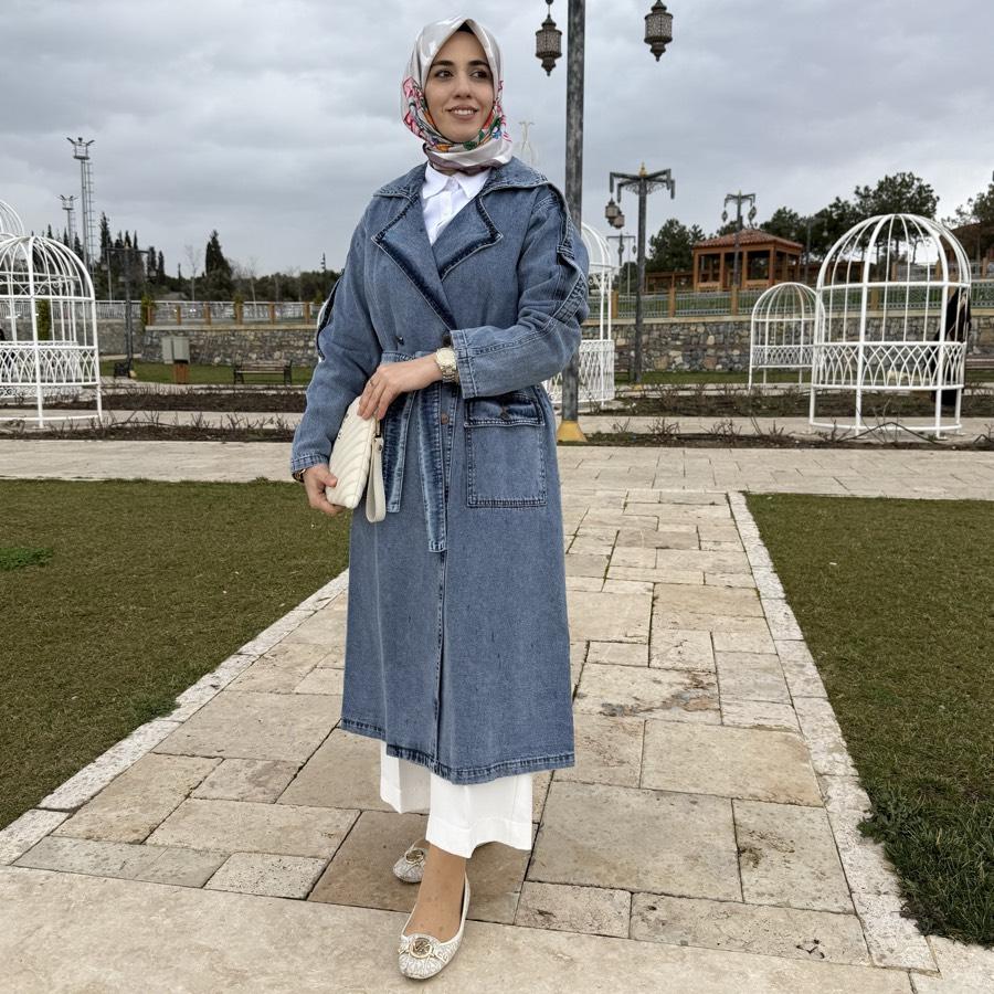 Denim trençkot/kot mavisi