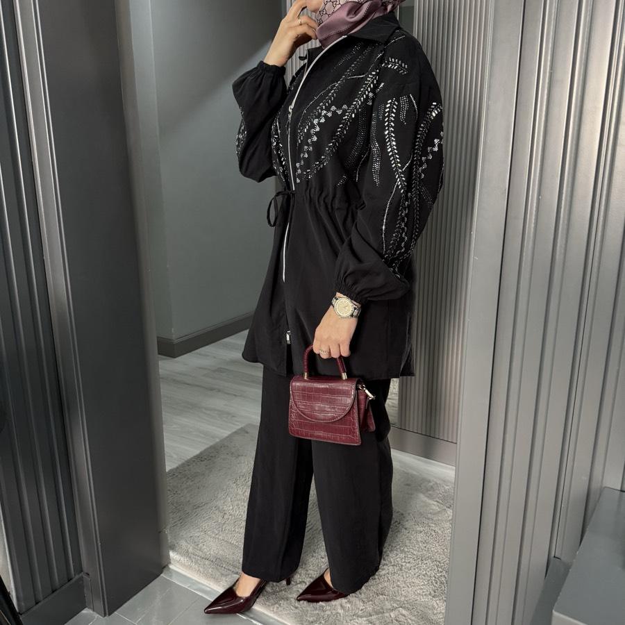 Taş detaylı takım /siyah