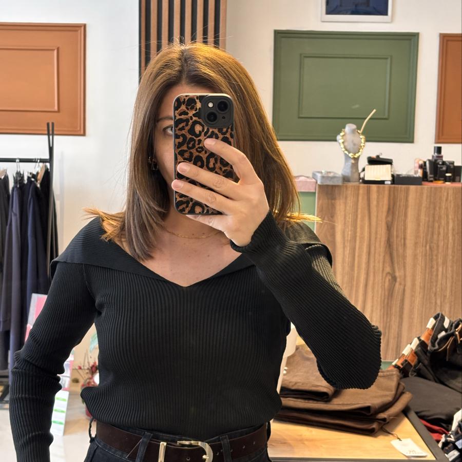 Siyah triko bluz standart beden