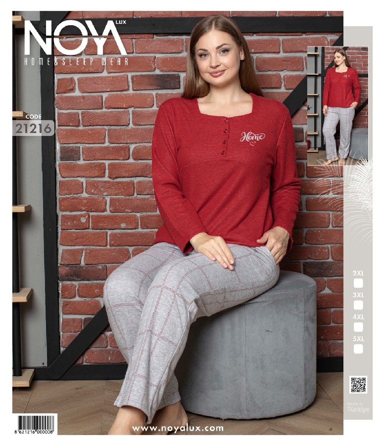 Kırmızı-Gri Uzun Kollu Yün Viskon Pijama Takımınoya 21216