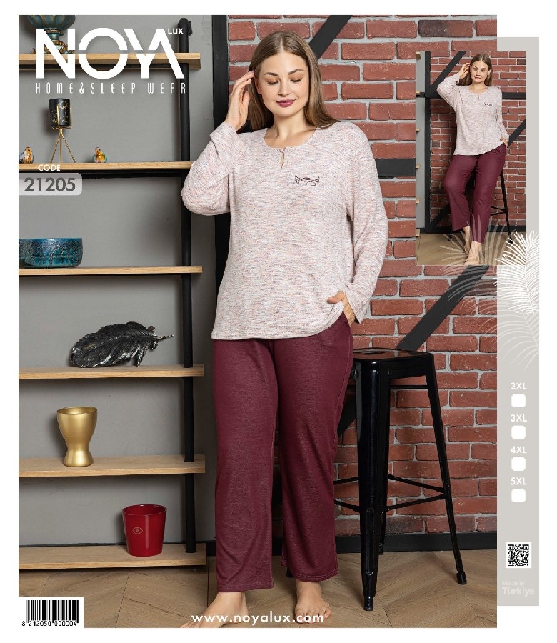 Pembe-Bordo Uzun Kollu Yün Viskon Pijama Takımınoya 21205