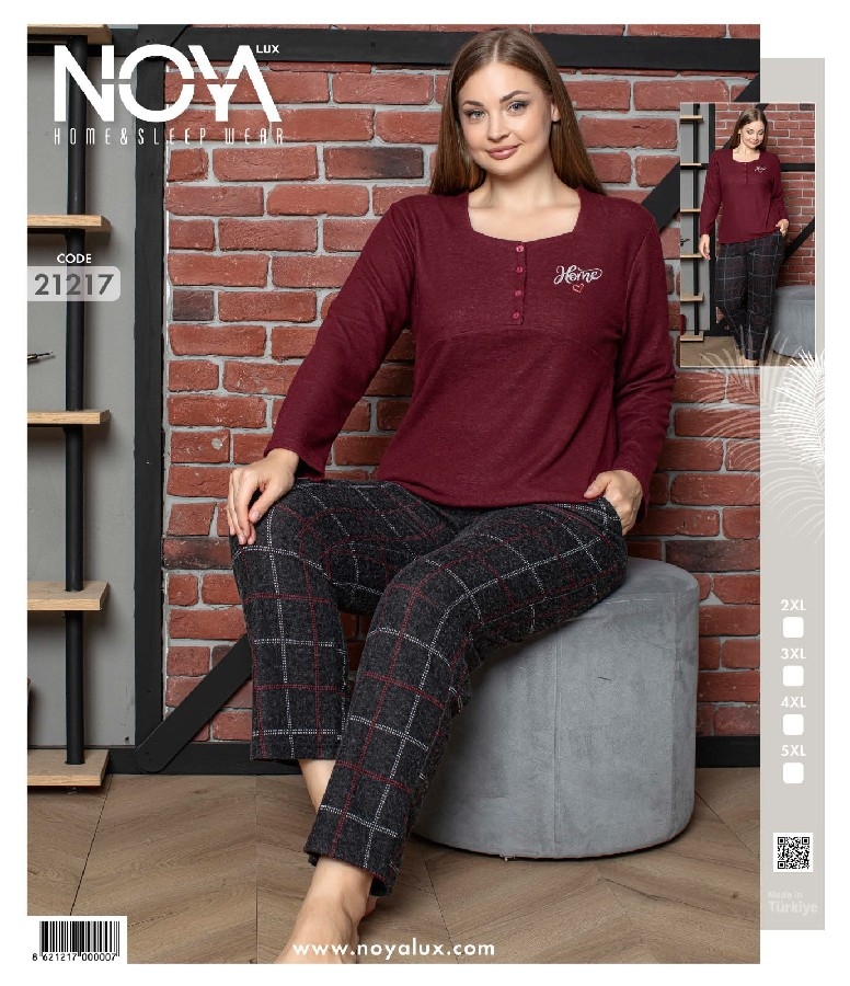 Bordo-Siyah Uzun Kollu Yün Viskon Pijama Takımınoya 21217