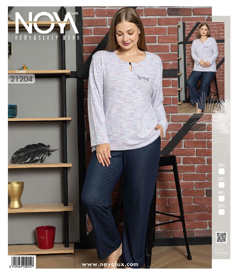 Lila-Siyah Uzun Kollu Yün Viskon Pijama Takımınoya 21204