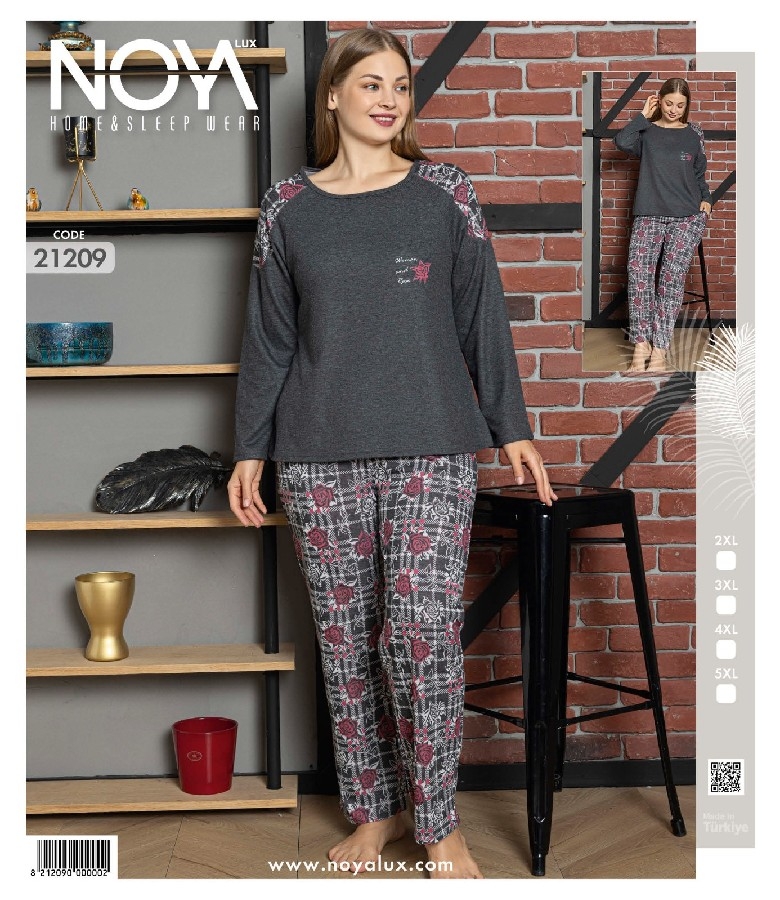 Gri Uzun Kollu Yün Viskon Pijama Takımınoya 21209