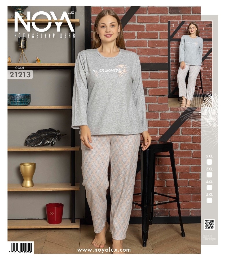 Gri Uzun Kollu Yün Viskon Pijama Takımınoya 21213