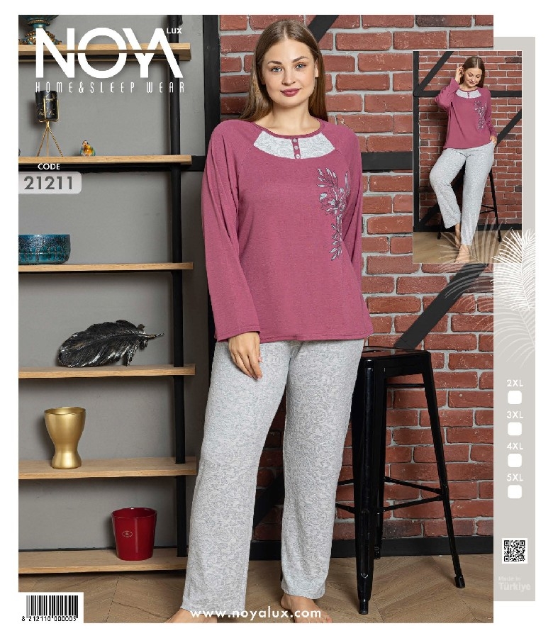 Mor Uzun Kollu Yün Viskon Pijama Takımı noya 21211