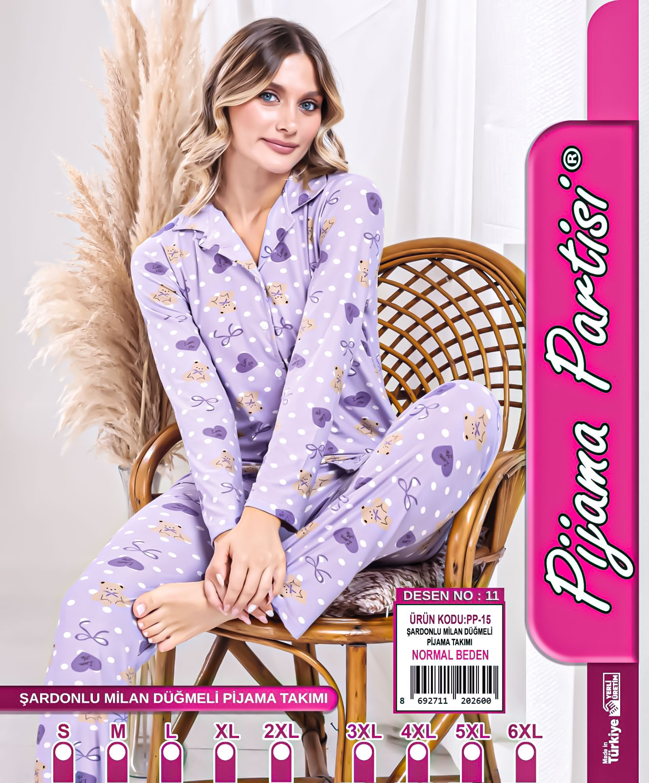 MOR KALPLİ AYICIKLI PİJAMA TAKIMI 11