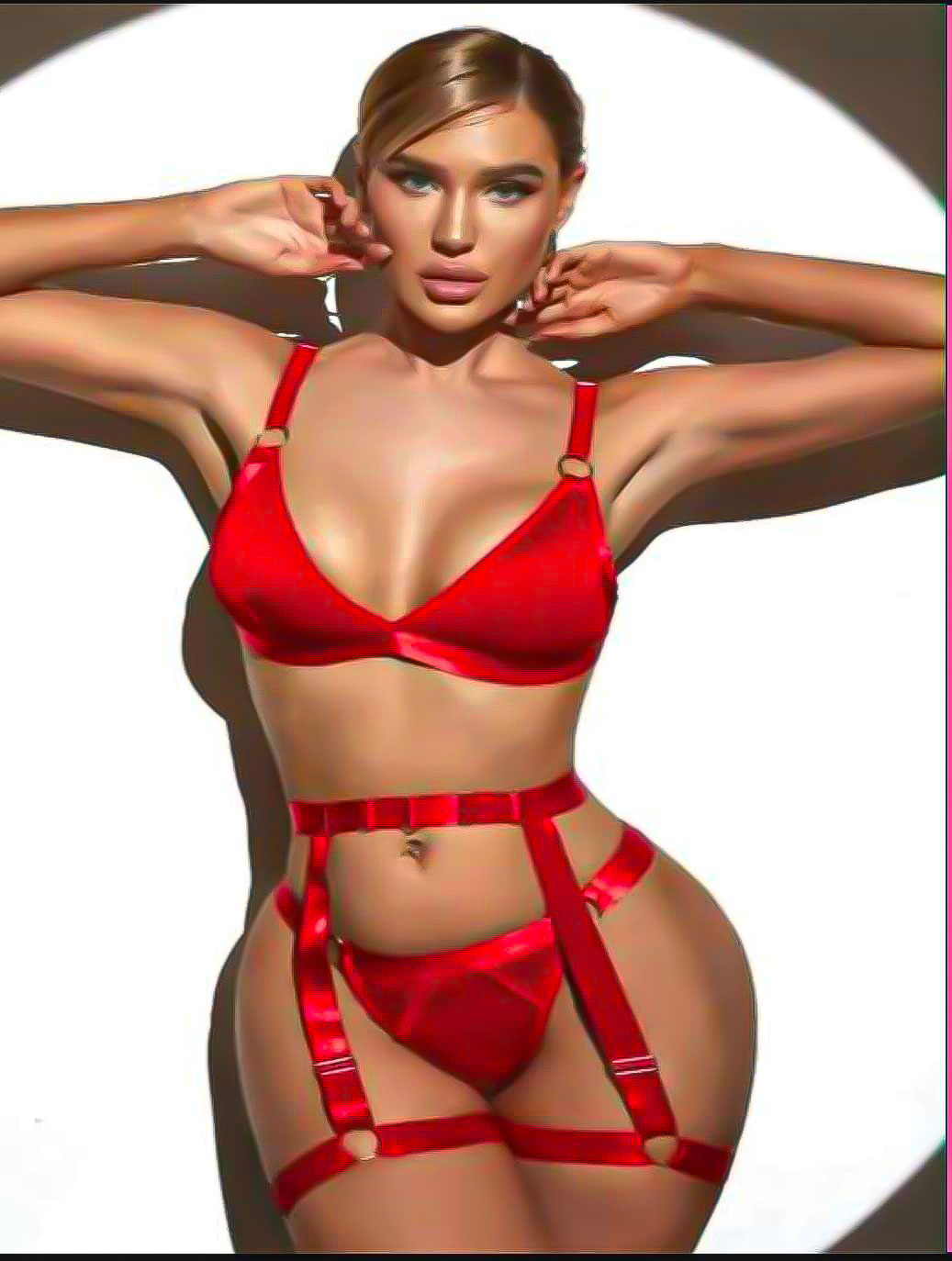 Tutkunun Rengi: Kırmızı Saten Jartiyerli Fantezi Takımı -Pasione 7109