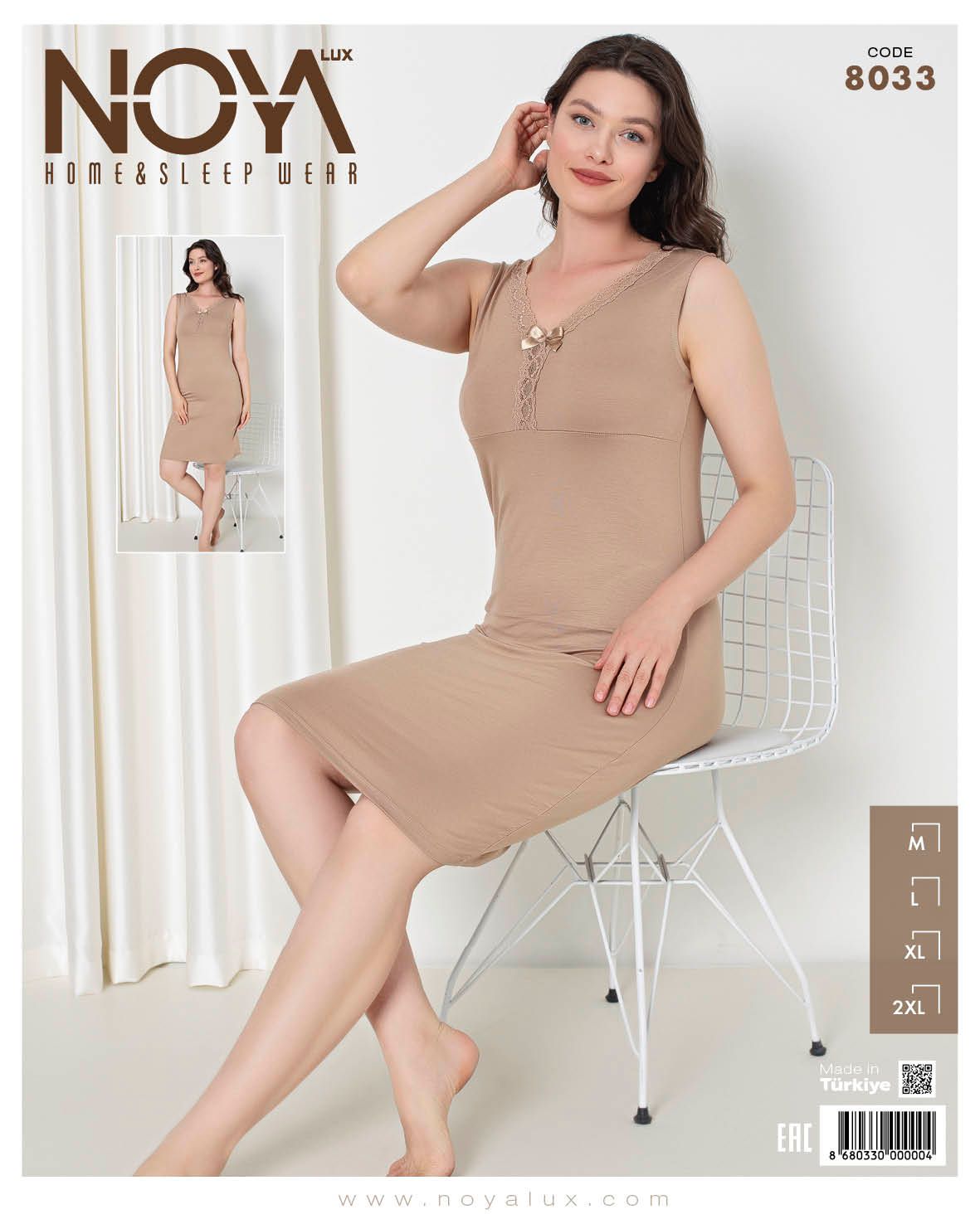 Noyalux Sütlü Kahve Rengi Kalın Askılı Gecelik 8033