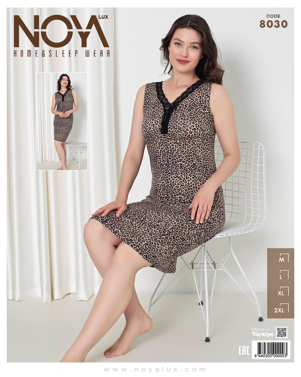 Noyalux Leopar Desenli Kalın Askılı Gecelik 8030