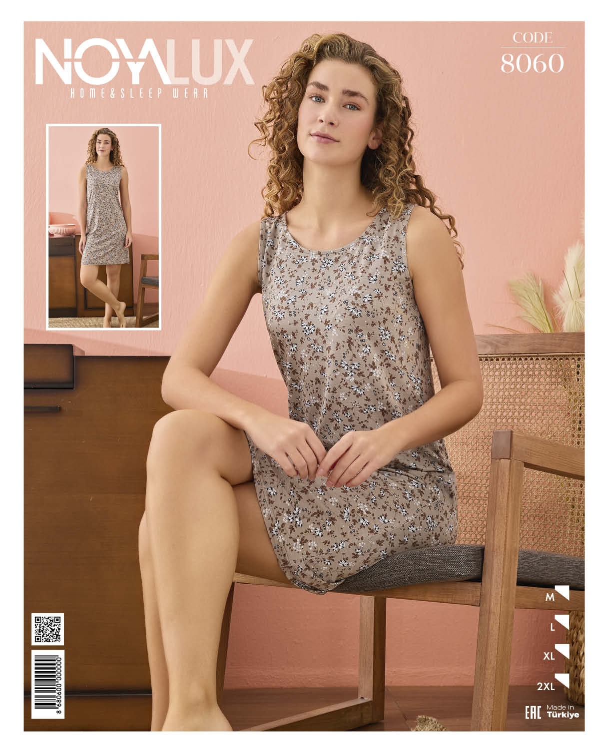 Noyalux Çiçek Desenli Kalın Askılı Gecelik 8060