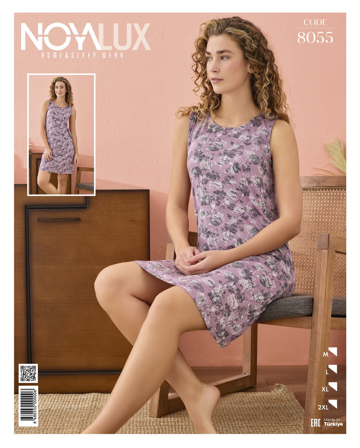 Noyalux Lila Çiçek Desenli Kalın Askılı Gecelik 8055