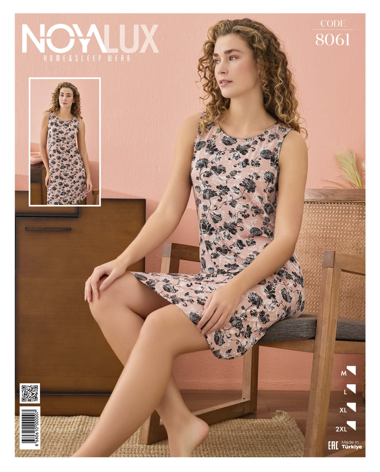 Noyalux Çiçek Desenli Kalın Askılı Gecelik 8061