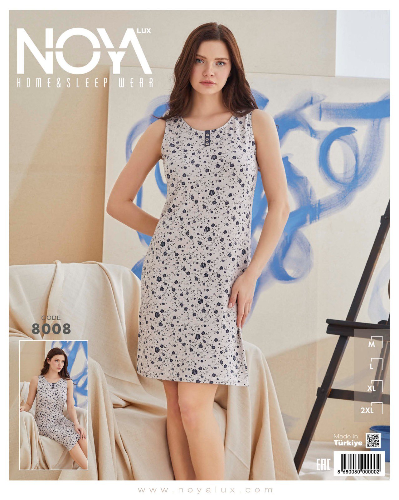 Noyalux Çiçek Desenli Kalın Askılı Gecelik 8008