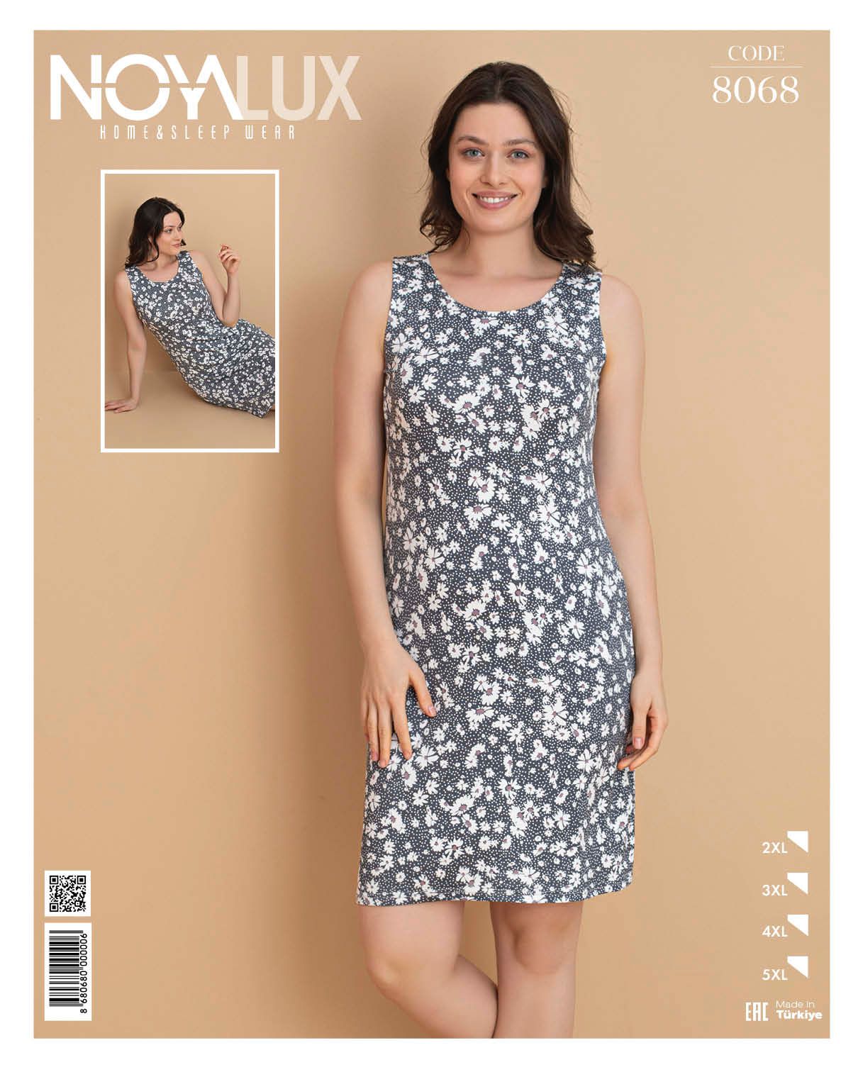 Noyalux Çiçek Desenli Kalın Askılı Gecelik 8068