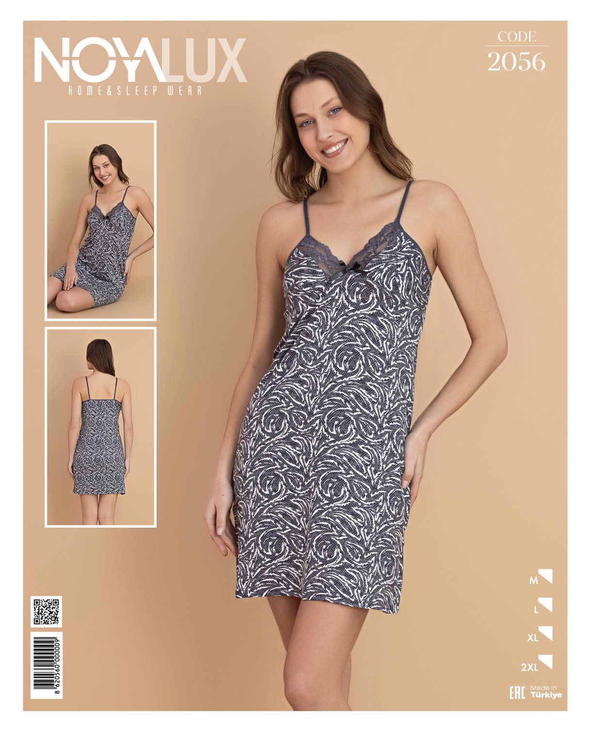 Noyalux çiçeksi kıvrım Desenli İp Askılı Gecelik 2056