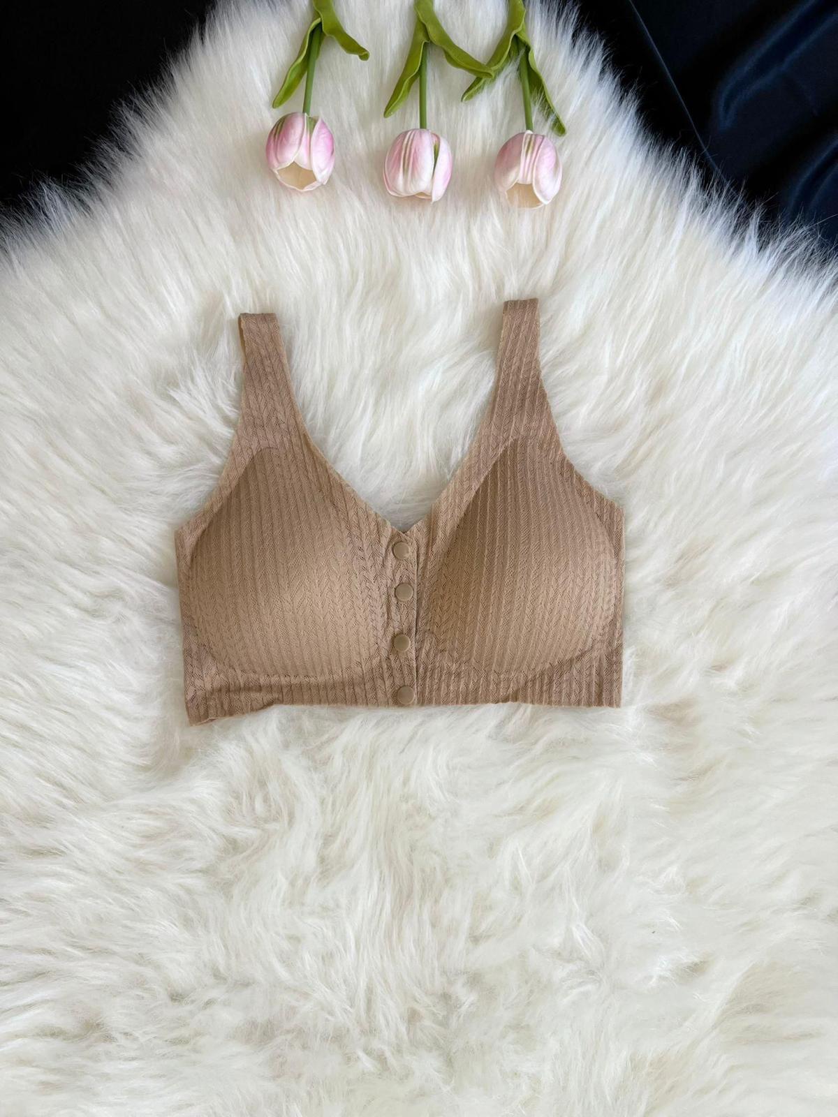 Kahverengi Düğme Detaylı Sütyen