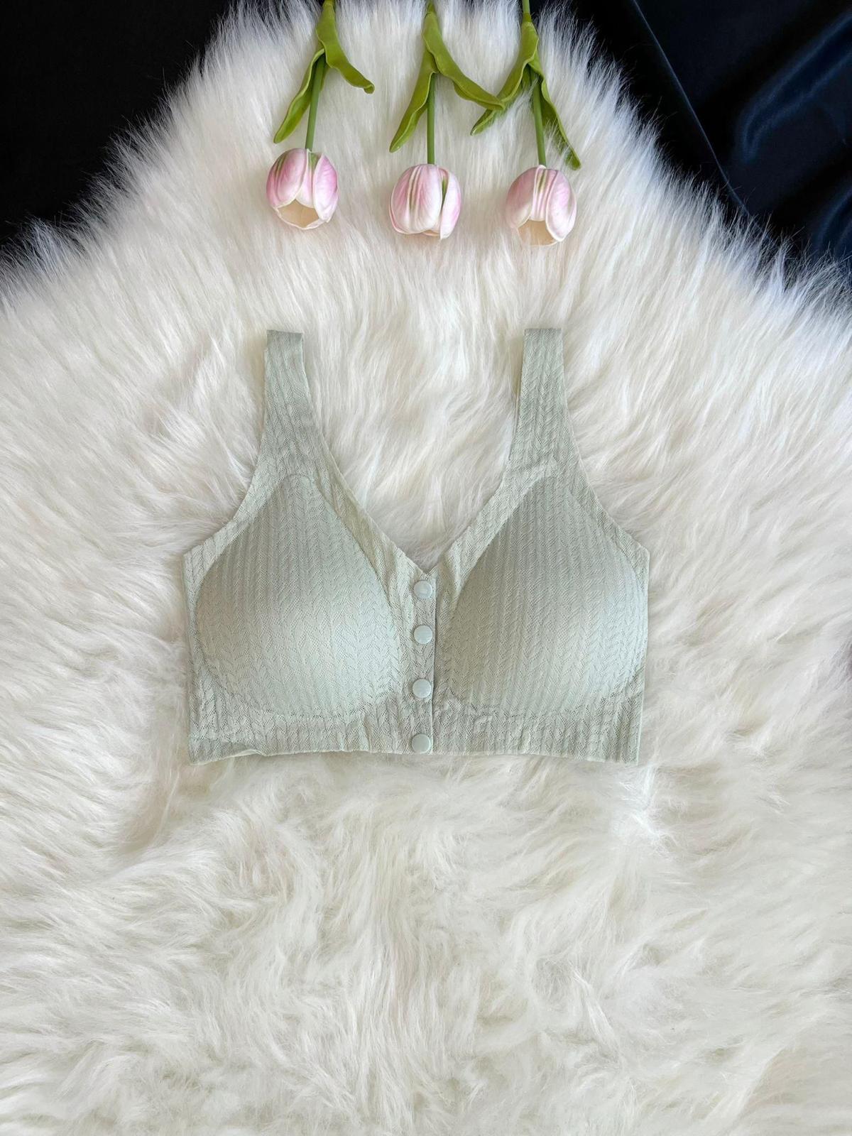 Açık Yeşil Düğme Detaylı Sütyen