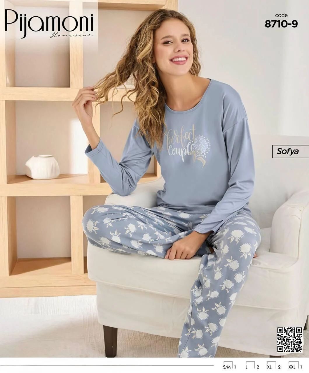 Perfect Couple Baskılı Mavi Pijama Takımı 8710-9