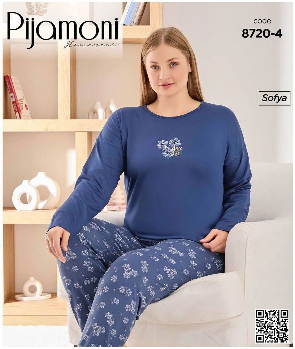 Mavi Çiçek Desenli Pijama Takımı 8720-4