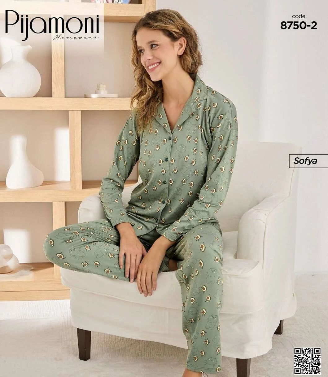 Avakado Desenli Düğmeli Pijama Takımı 8750-2