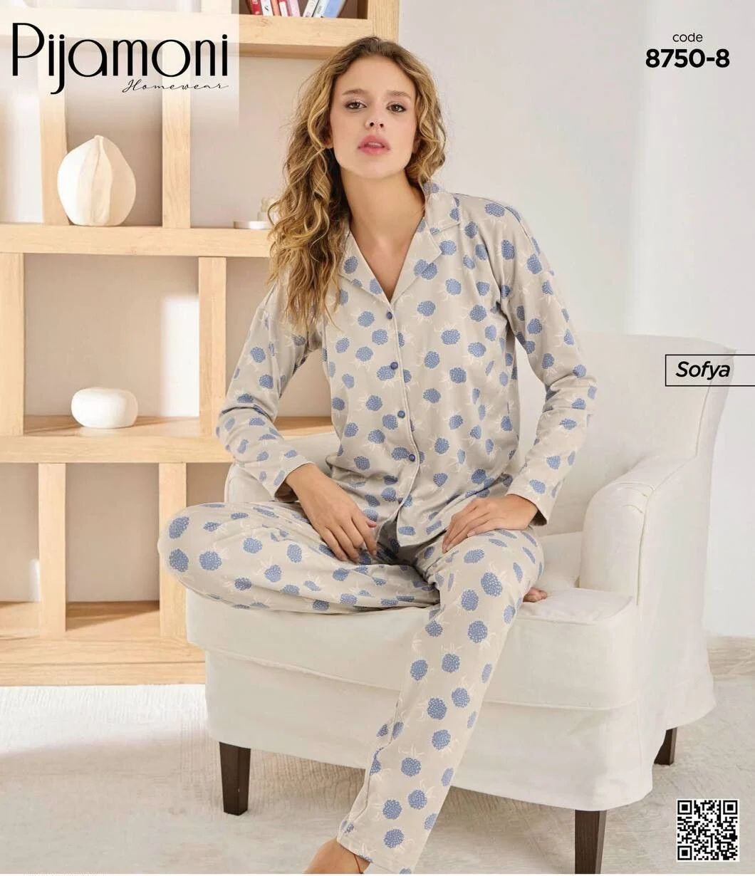 Desenli Düğmeli Pijama Takımı 8750-8