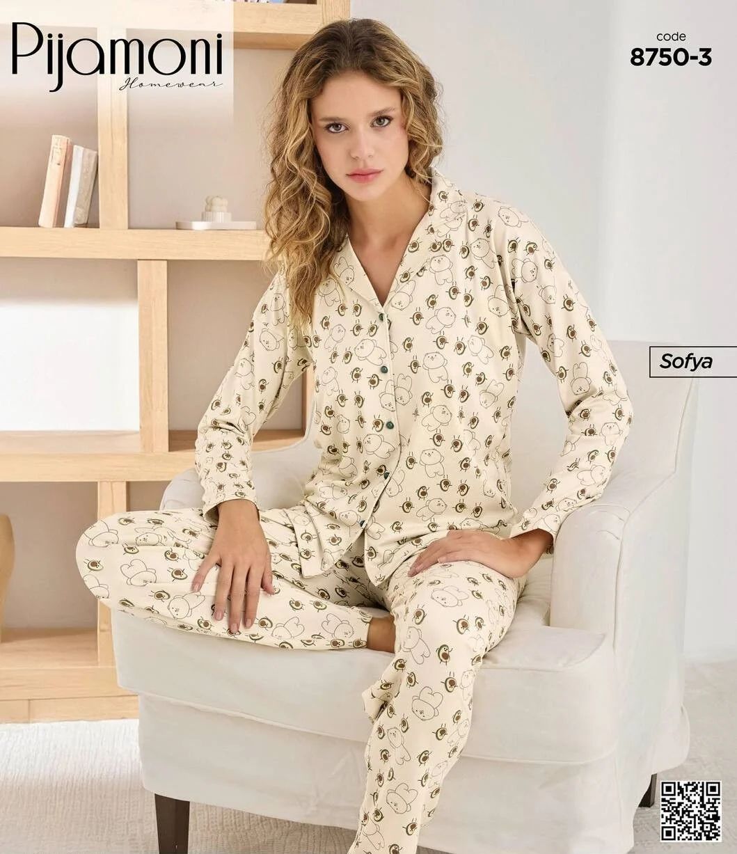 Avakado Desenli Düğmeli Pijama Takımı 8750-3
