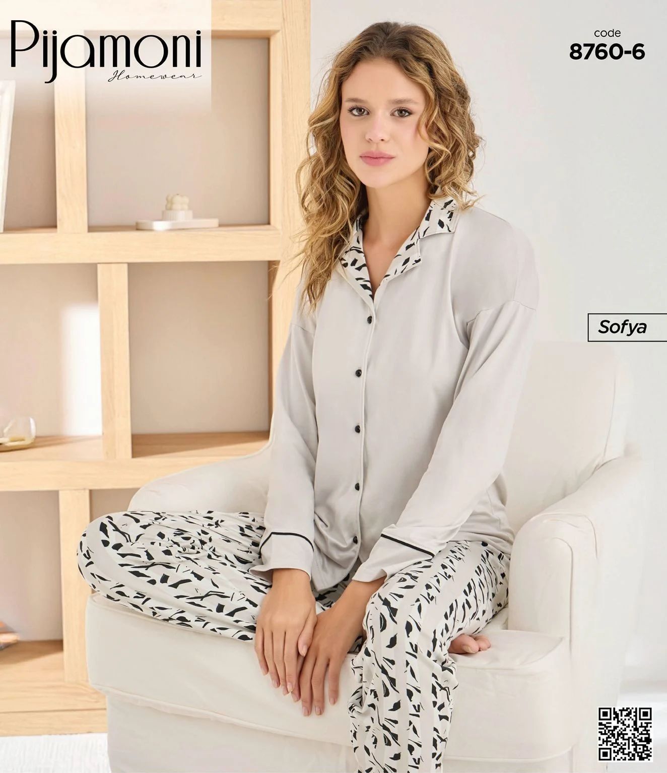 Yaprak Desenli Düğmeli Pijama Takımı 8760-6