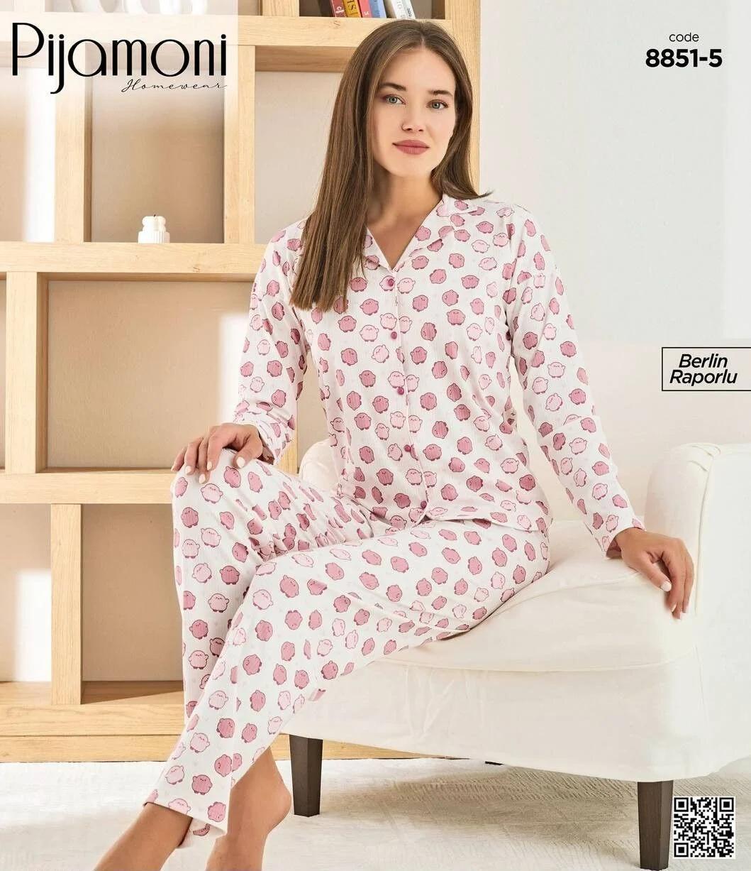 Desenli Düğmeli Pijama Takımı 8851-5