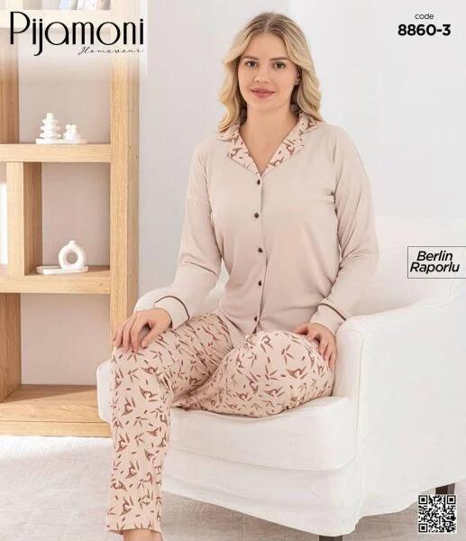 Yaprak Desenli Düğmeli Pijama Takımı 8860-3
