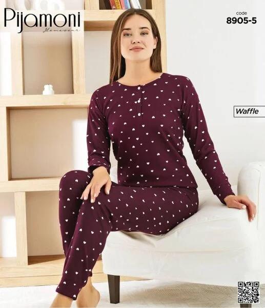 Kalp Desenli Düğme Detaylı Pijama Takımı 8905-5