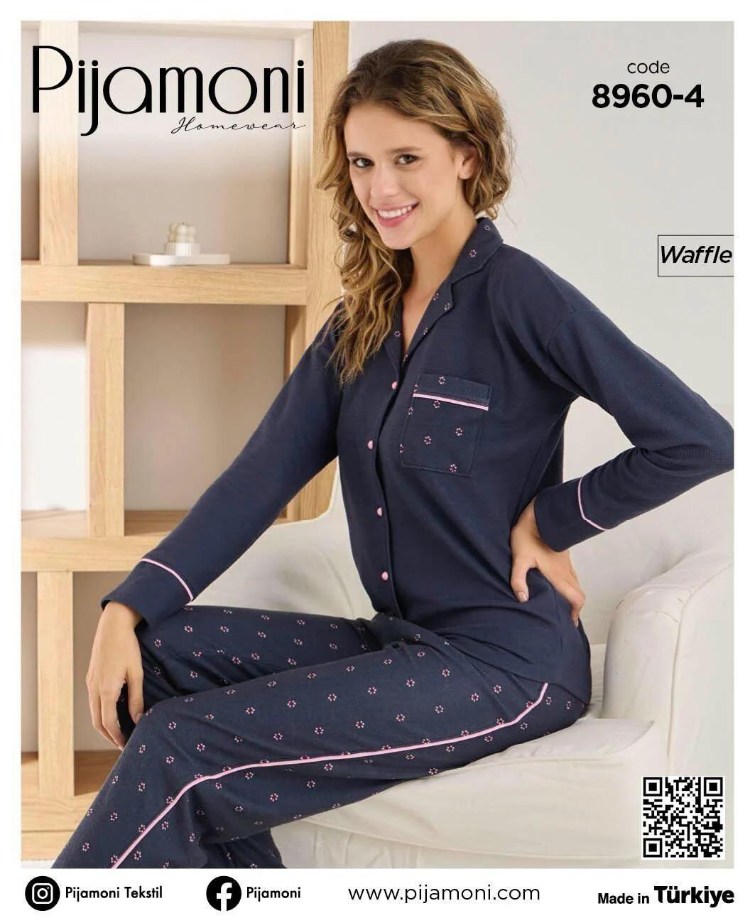 Çiçek Desenli Düğmeli Pijama Takımı 8960-4