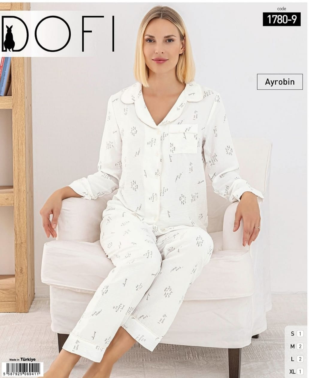 Dofi Desenli Düğmeli Pijama Takımı 1780-9