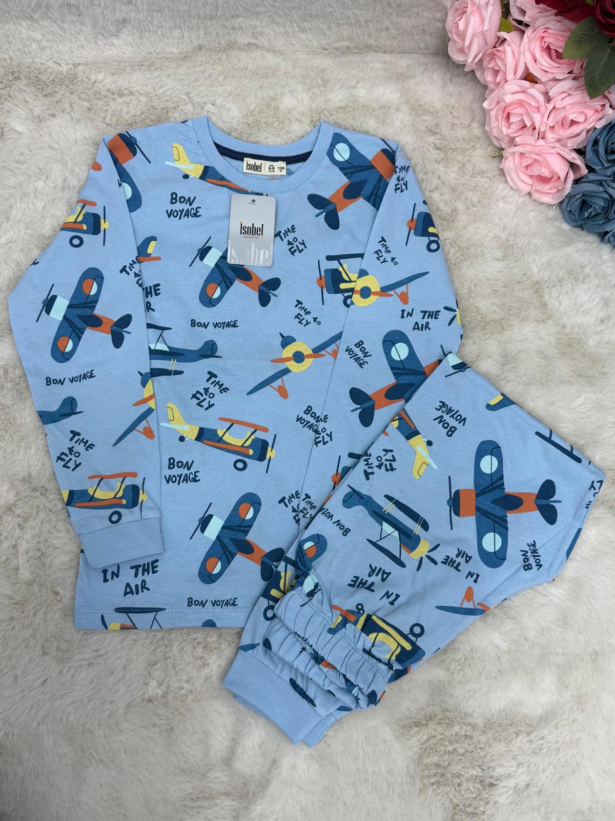 Uçak Desenli Mavi Erkek Pijama Takımı