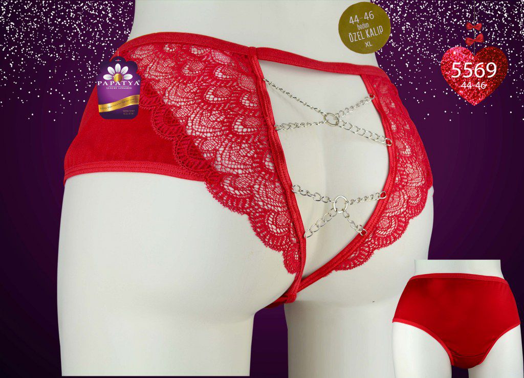 Dantel Detaylı Zincirli Özel Bölgesi Açık Fantazi Külot 5569