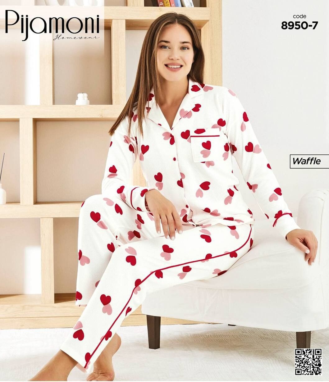 Kalp Baskılı Düğme Detaylı Saten Gecelik 8950-7