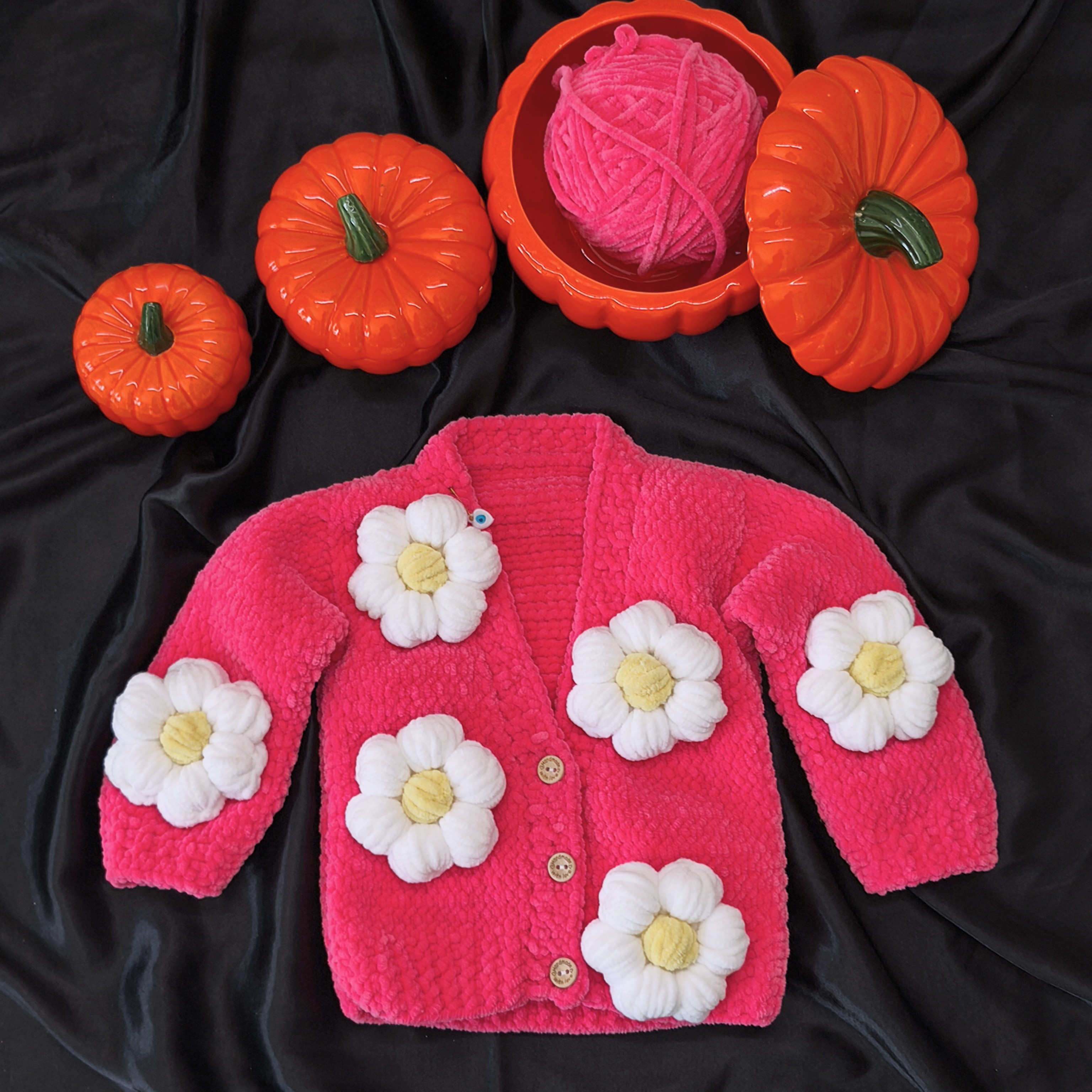 Papatya Desenli El Örgüsü Pembe Hırka | Yeni Doğan