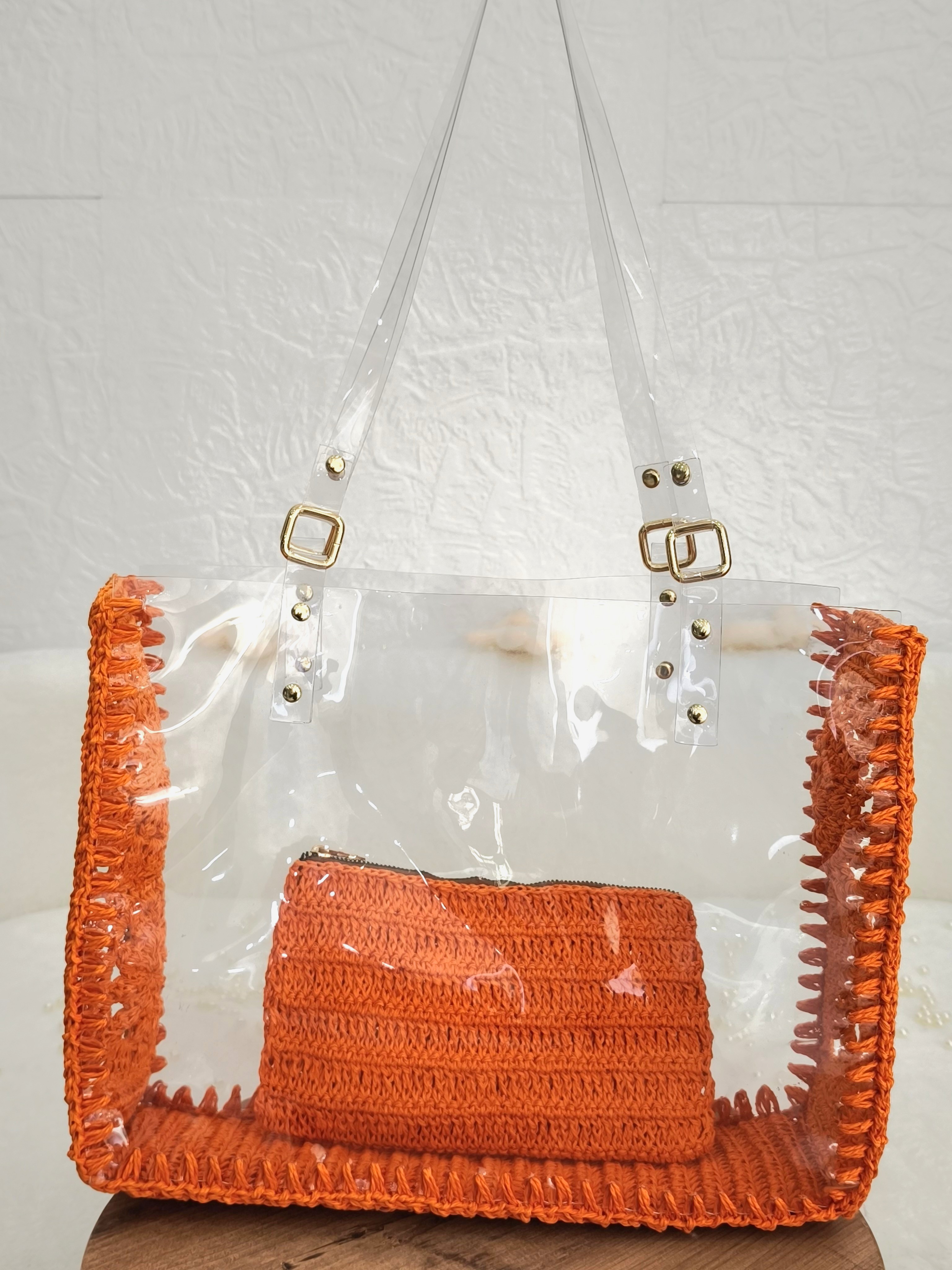 Şeffaf PVC Plaj Çantası – El Örgüsü İç Çanta