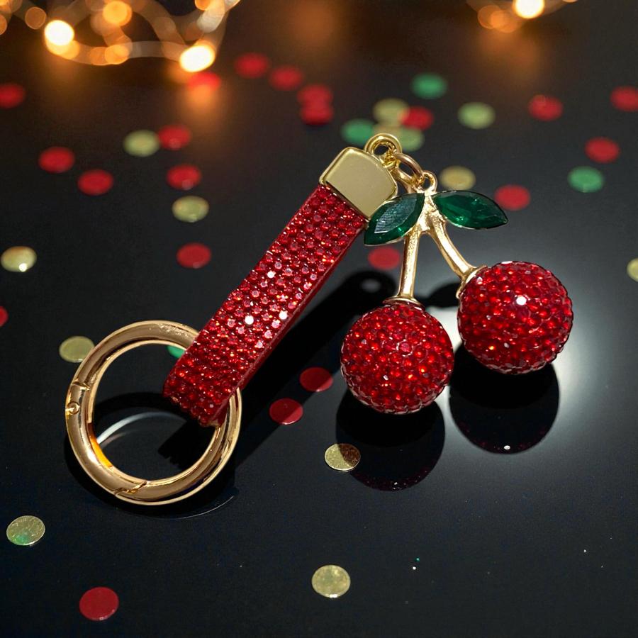 Şık Bayan Kiraz Işıltılı Taşlı Çanta Charm