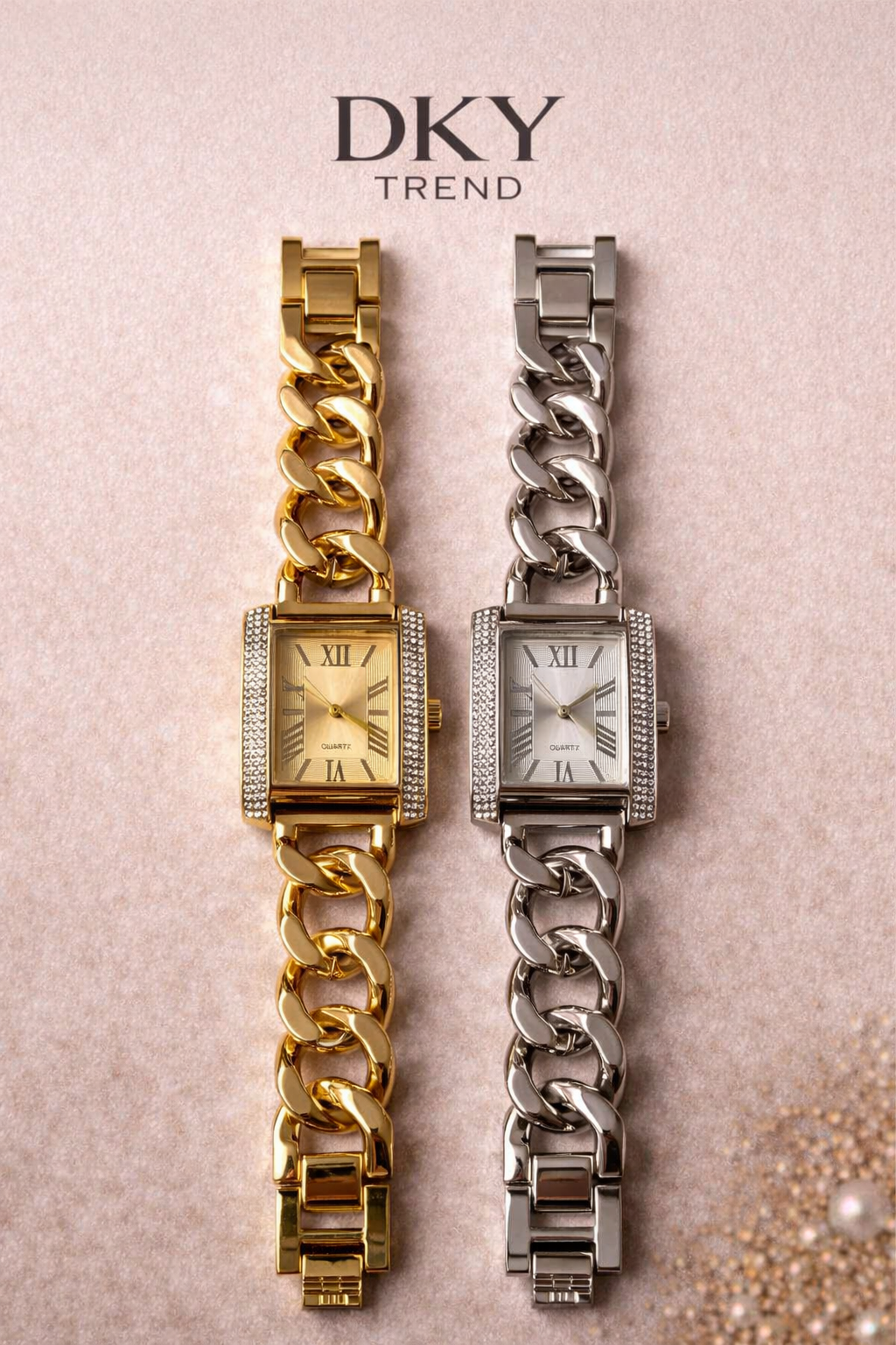 Şık Bayan Zincir Kordonlu Taş Detaylı Silver Bayan Saati