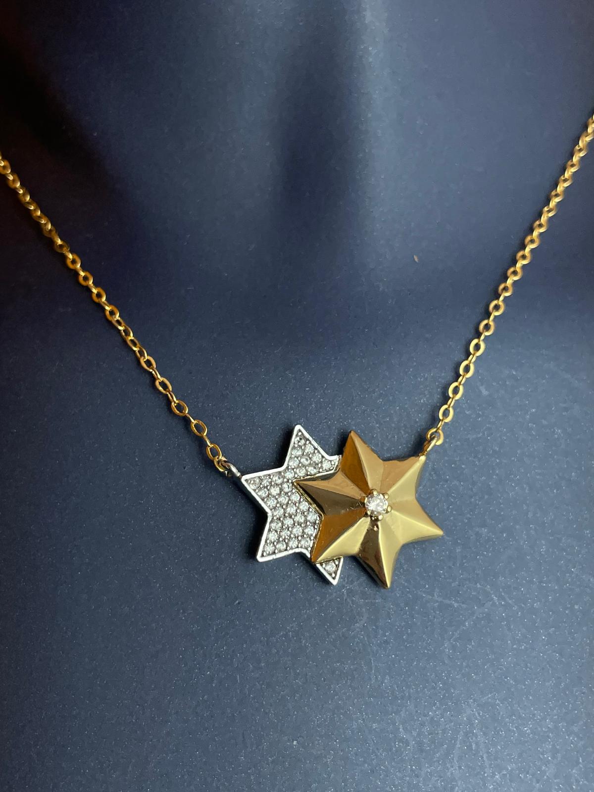Gold Taş Detay İkİ Yıldız Kolye