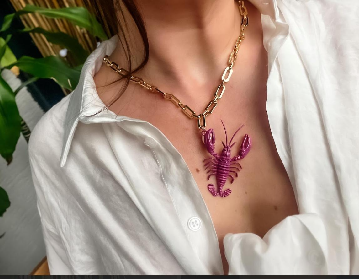 Istakoz Kolye Gold Pembe