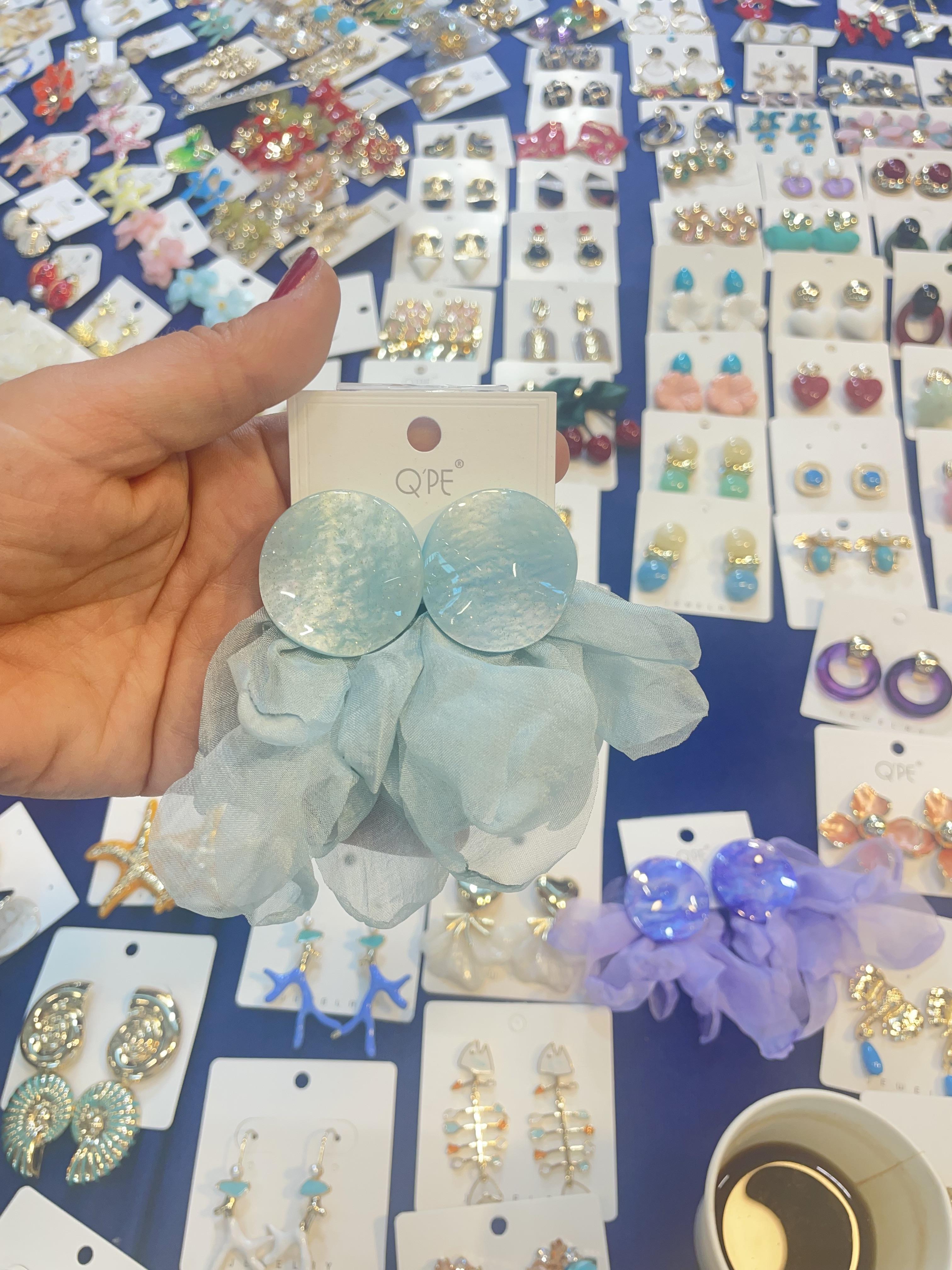 Mint Yeşili Büyük Tül Küpe