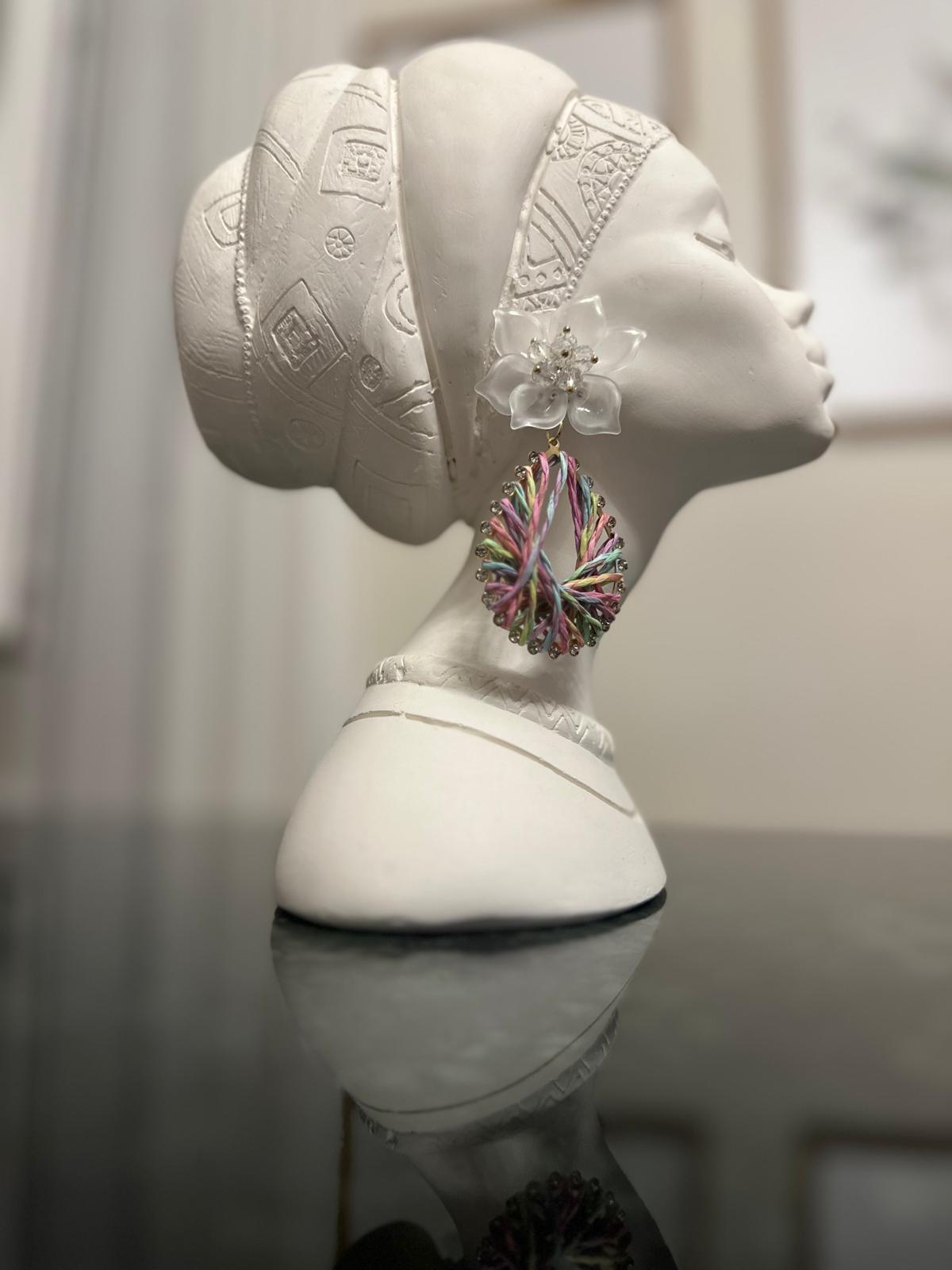 Damla Model Hasır Çiçek Detay Küpe