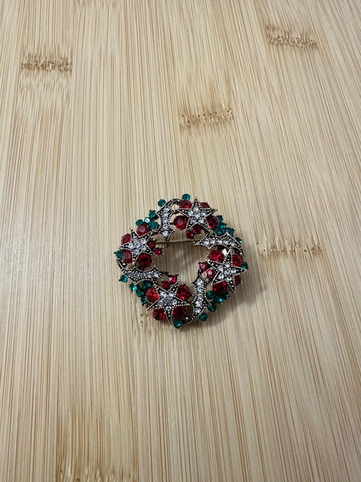 2026 Kırmızı ve Yeşil Taşlı Broş