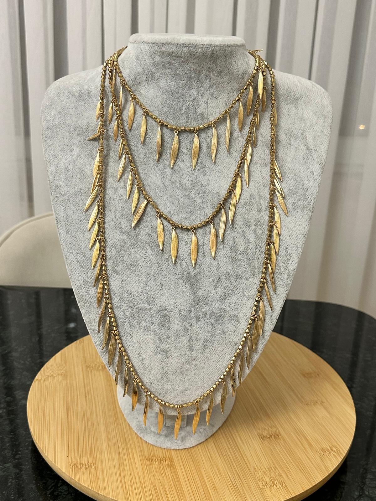 Gold Rengi Yaprak Çoklu Kolye