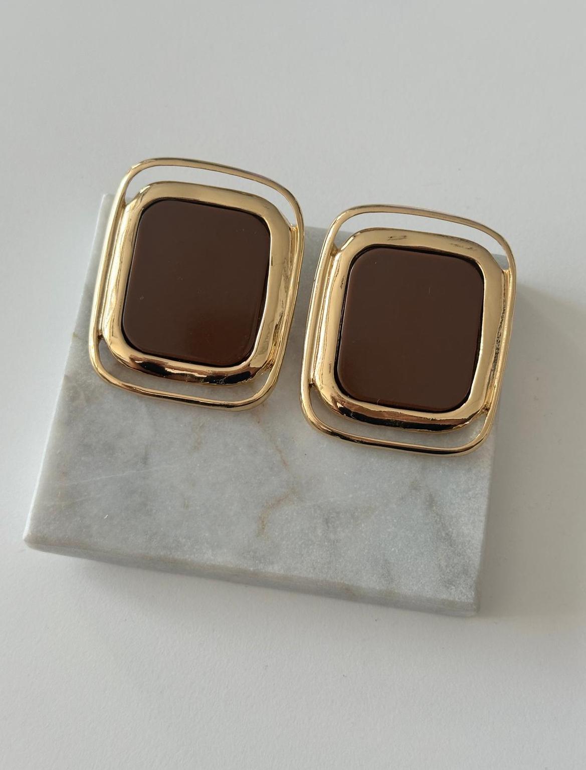 Gold Kahve Kare Küpe