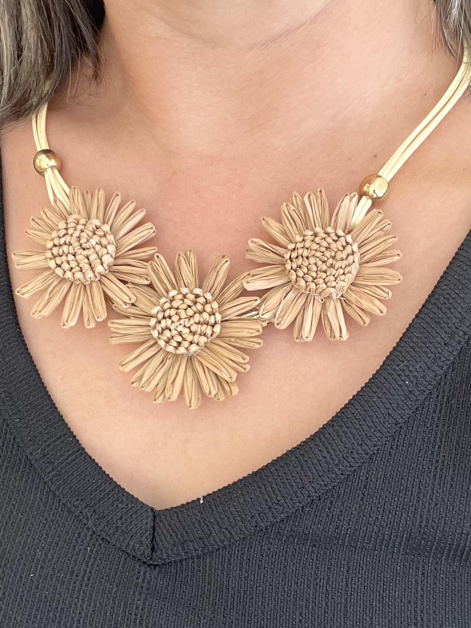 Hasır çiçekli yazlık kolye