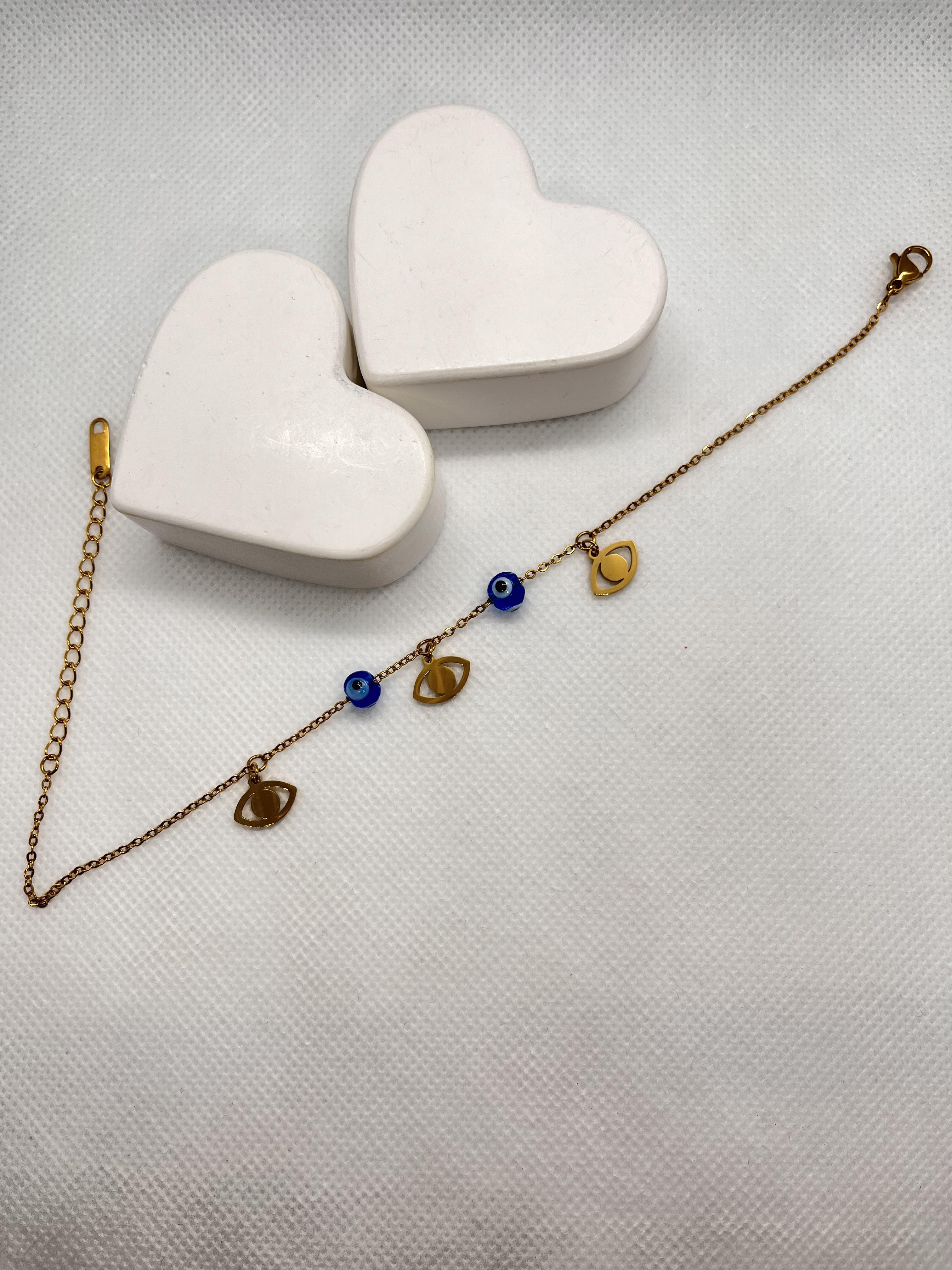 Nazar boncuklu göz detaylı çelik halhal