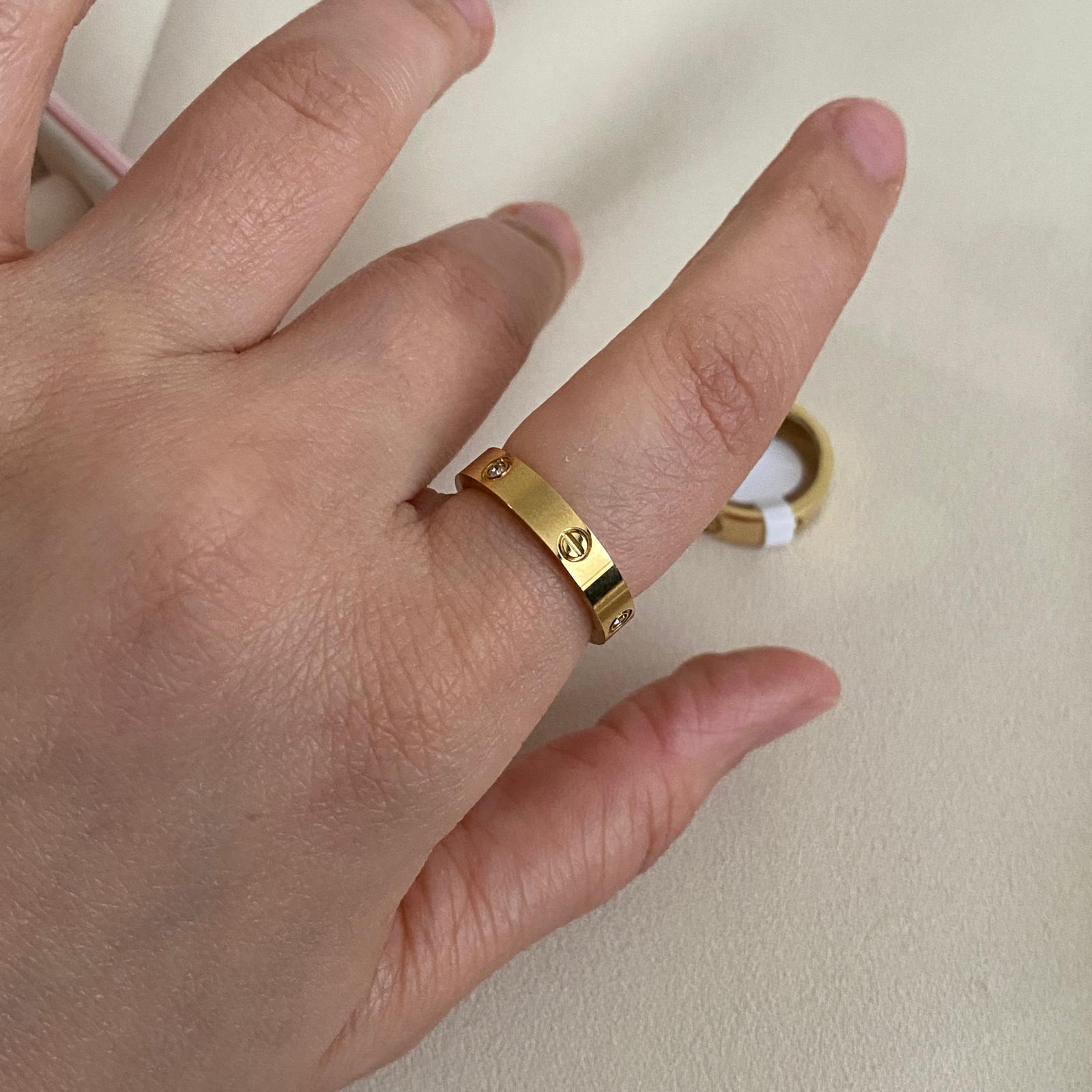 Çelik  Gold Rengi İnce  Cartier Yüzük